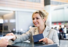 business woman receive airline tickets